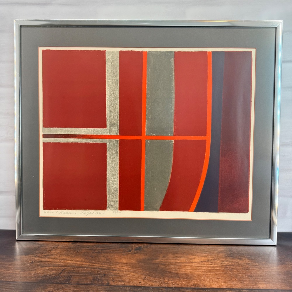 Arne L. Hansen Signed Danish Abstract Lithograph Værftet 1970 Framed 29/100